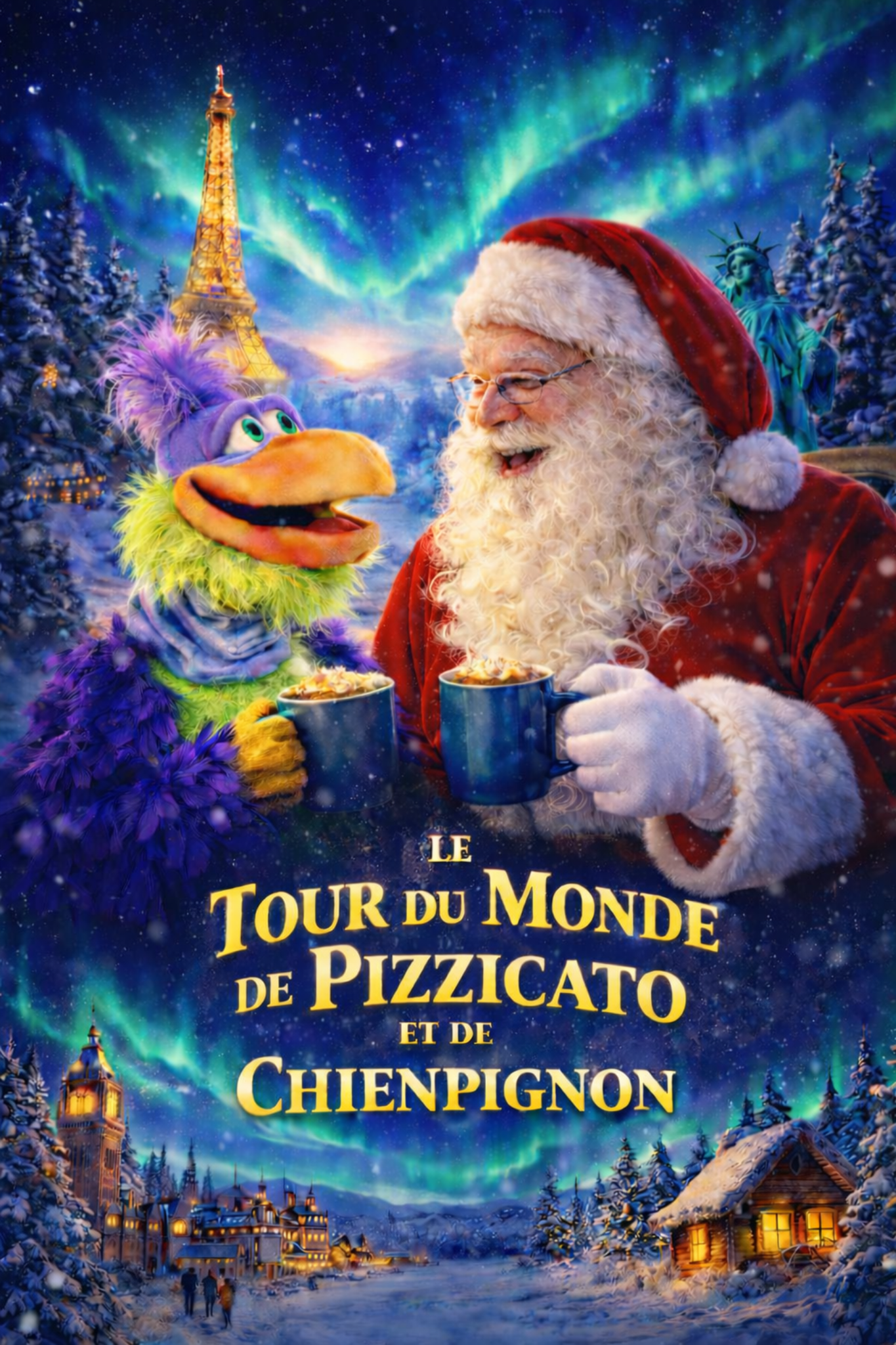 Affiche du spectacle Le Tour du Monde de Pizzicato et de Chienpignon.